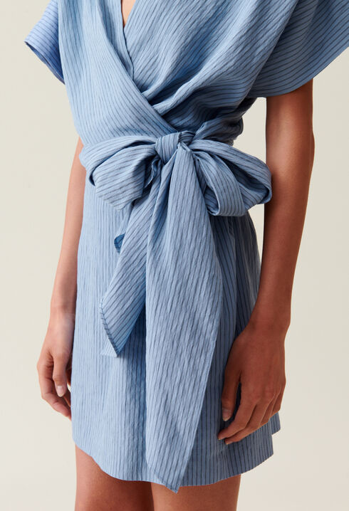 Kurzes Wickelkleid Blau Streifen