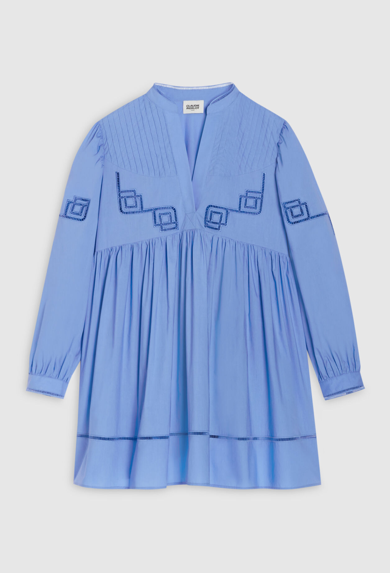 Kurzes, besticktes Baumwollkleid, blau