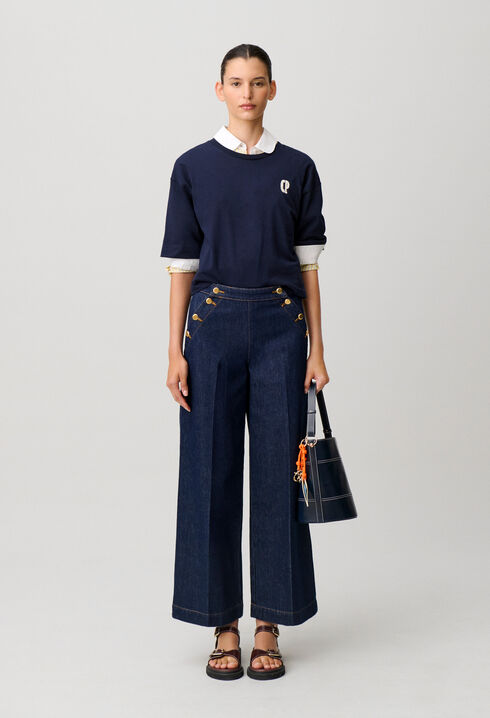 Weite Marlene-Jeans mit Knopfleiste