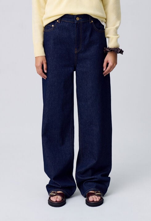 Raw denim straight-cut jeans