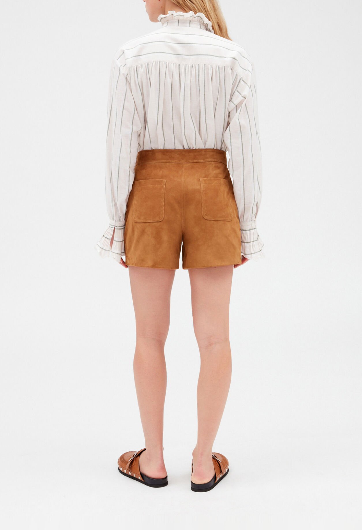 Short cuir suede camel