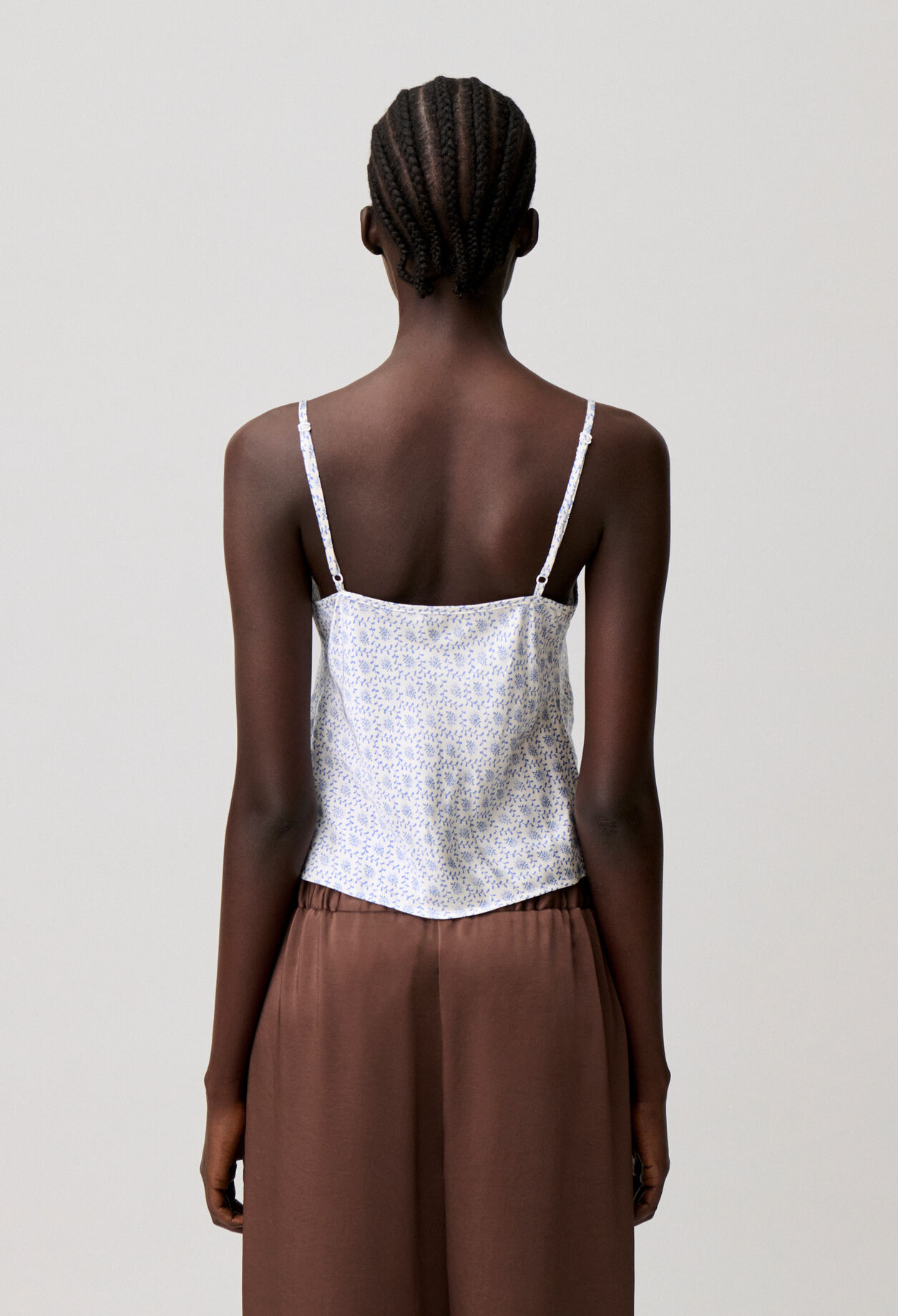 Lace-print satin top