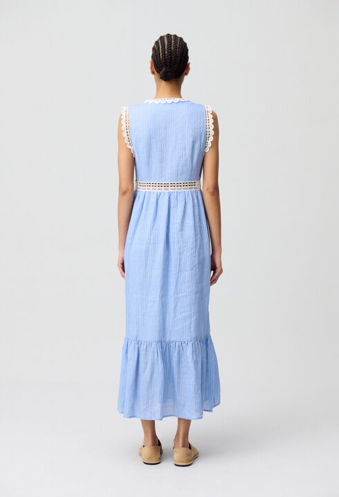 Robe longue ray&eacute;e dentelle