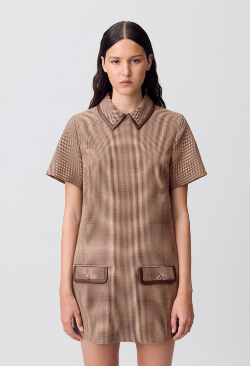 Shift dress with leather detailing