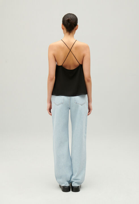 Bustier-Top mit Tr&auml;gerb&auml;ndern Schwarz