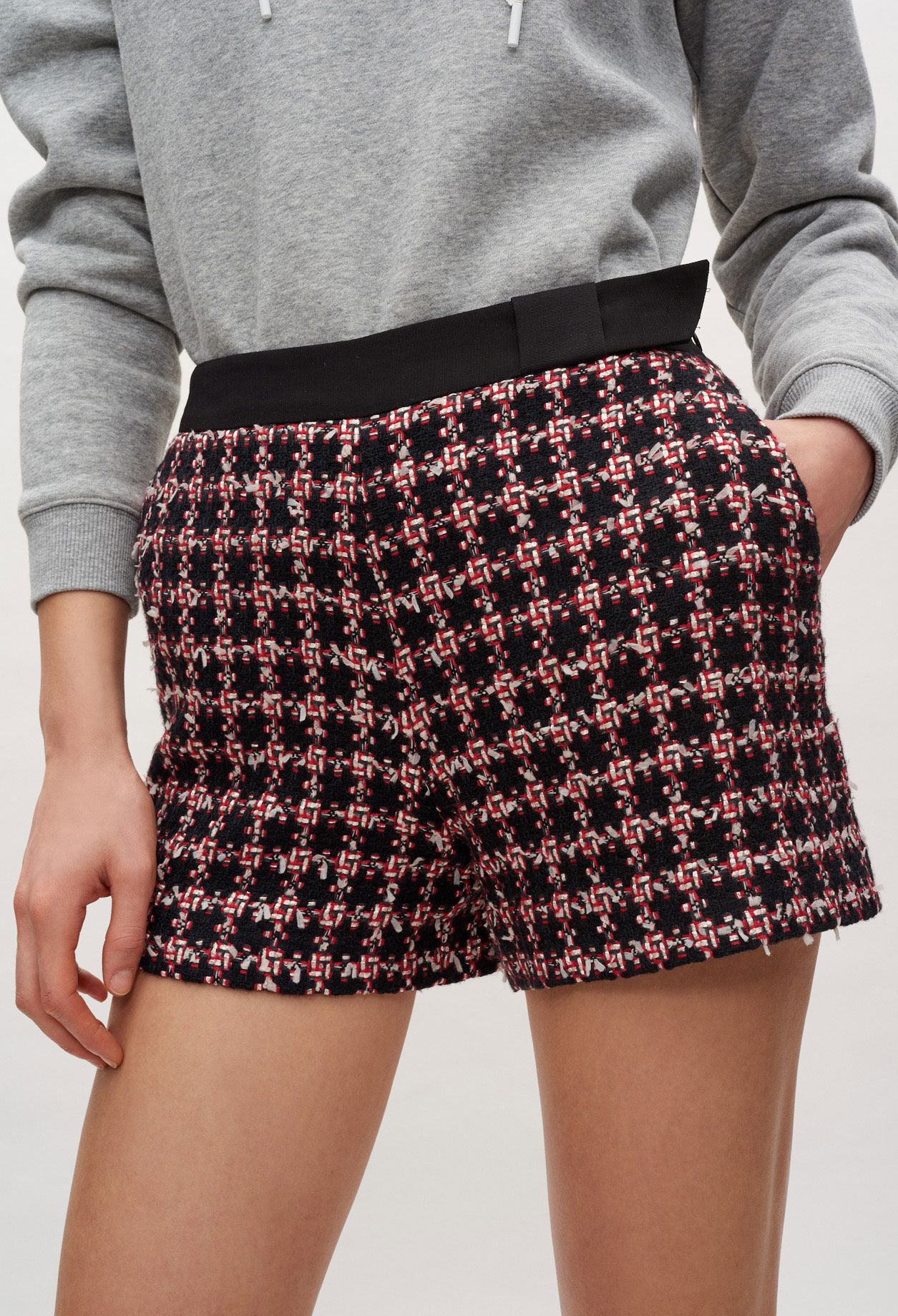 Short taille haute en tweed