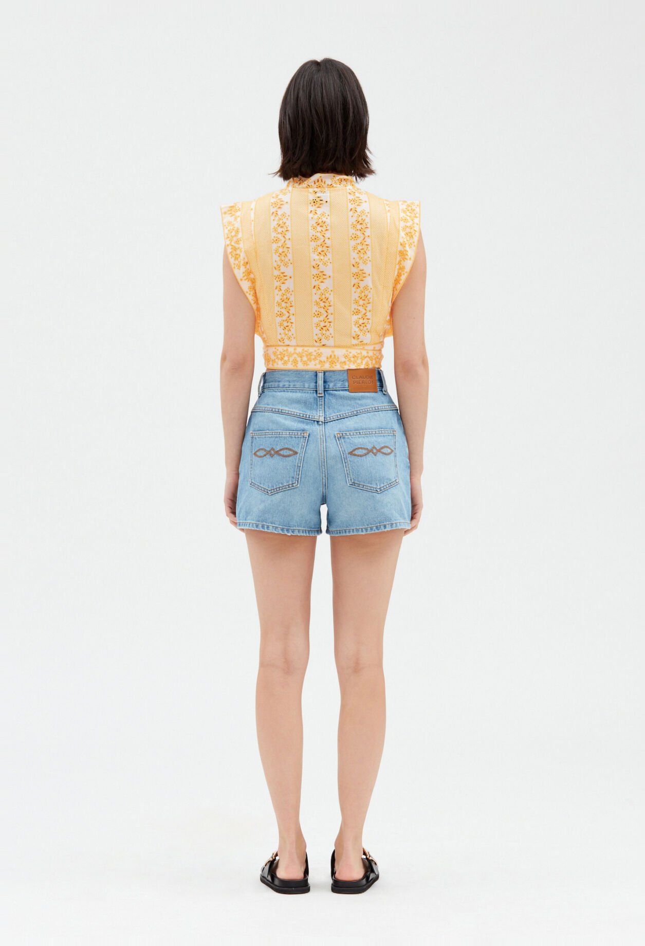 Top cache-cœur broderies mimosa