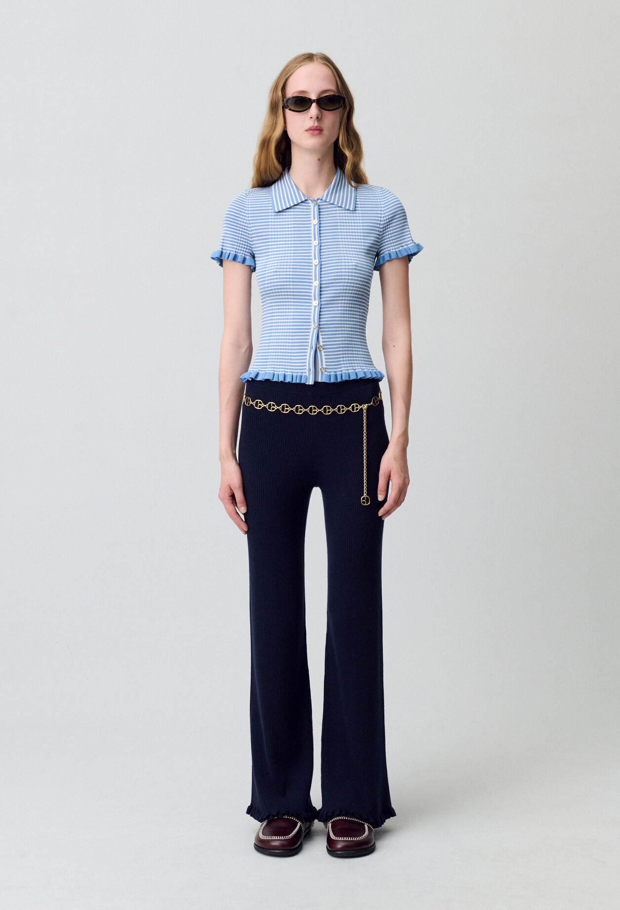 Top polo rayures boutonné