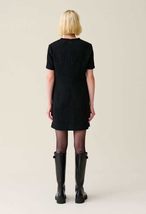 Kurzes schwarzes Tweed-Kleid