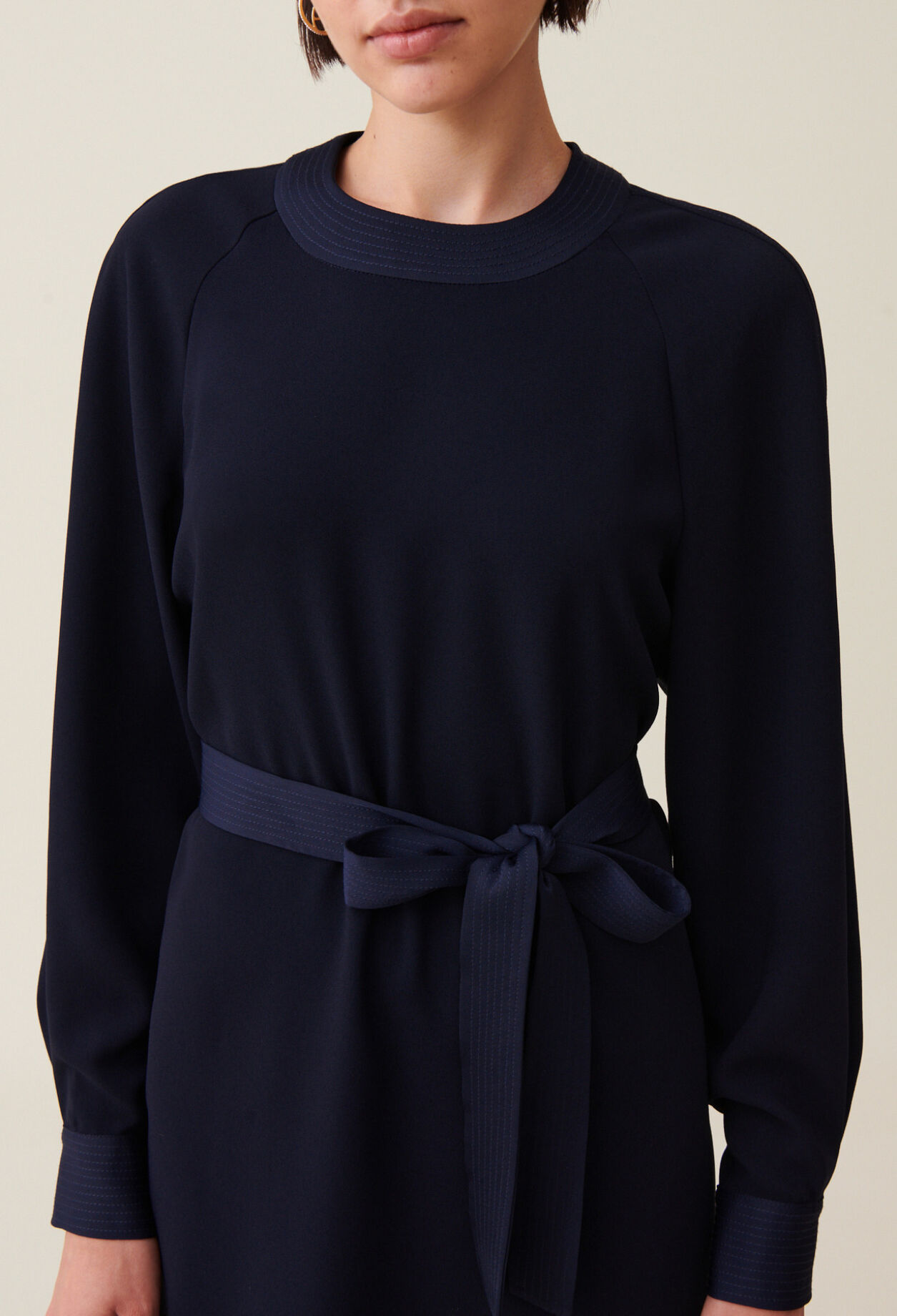 Navy belted babydoll dress