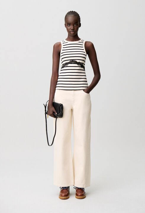 T-shirt coton dentelle marinière