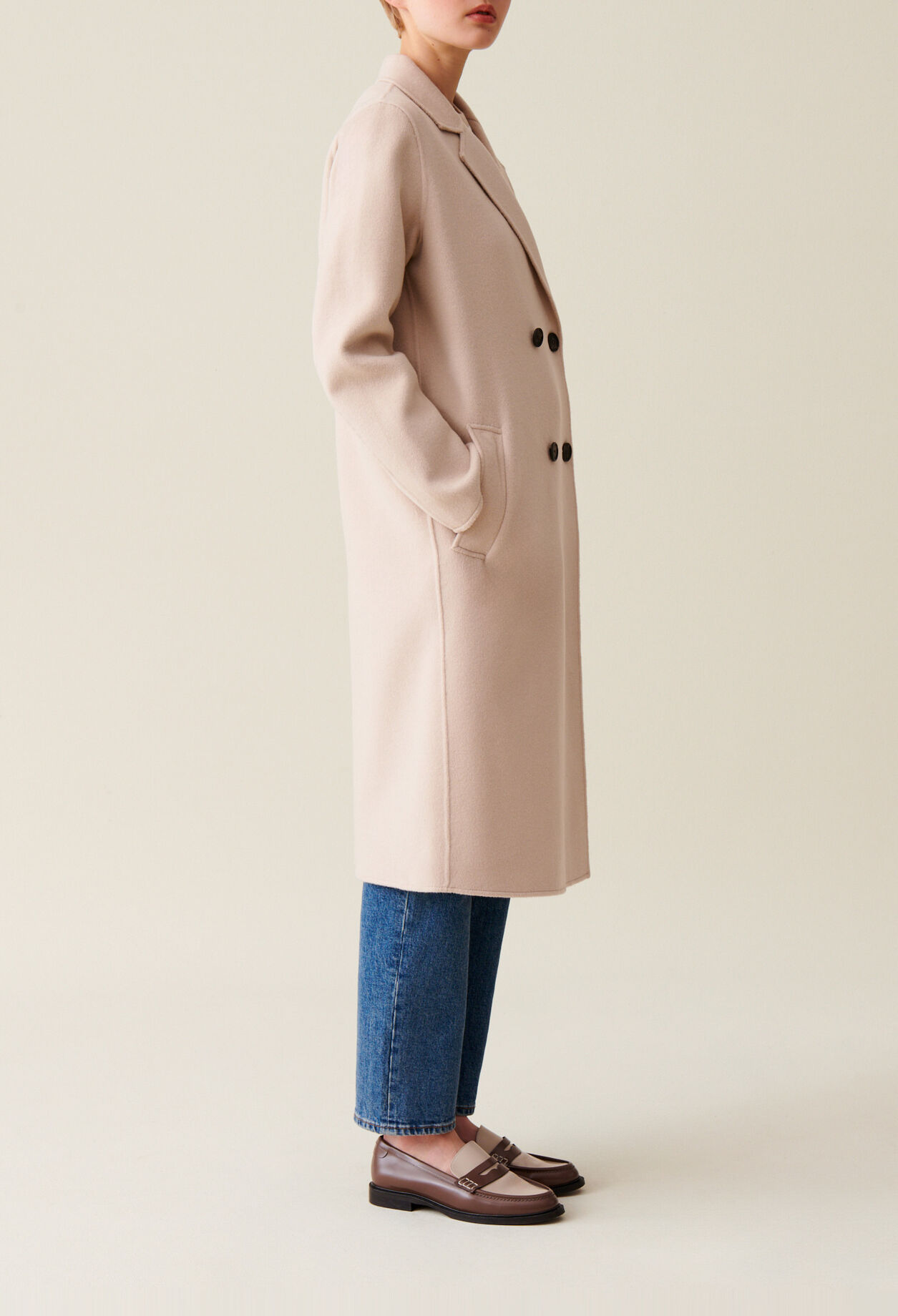 Mid-length beige wool blend coat 