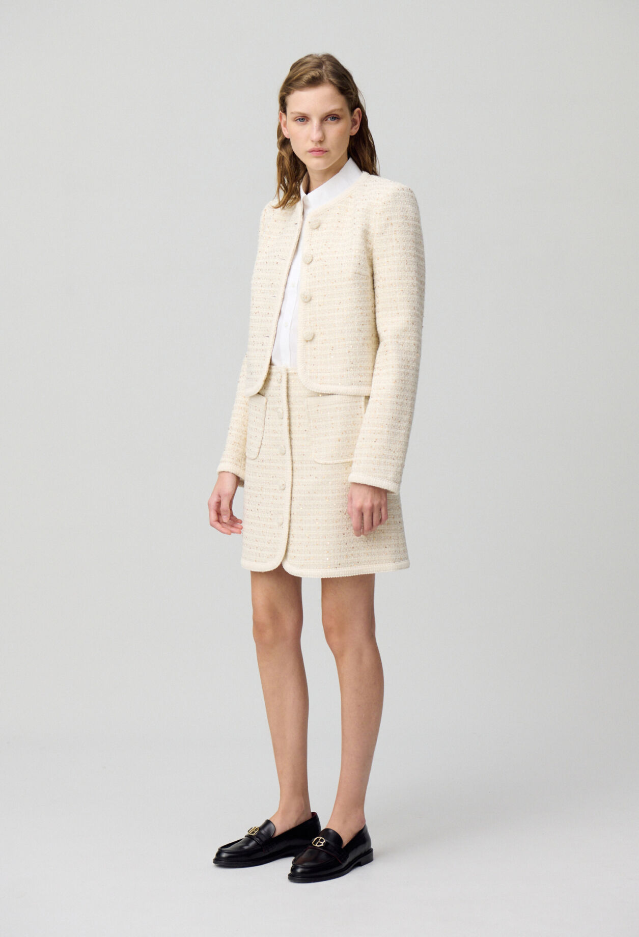 Jupe courte tweed boutonnée