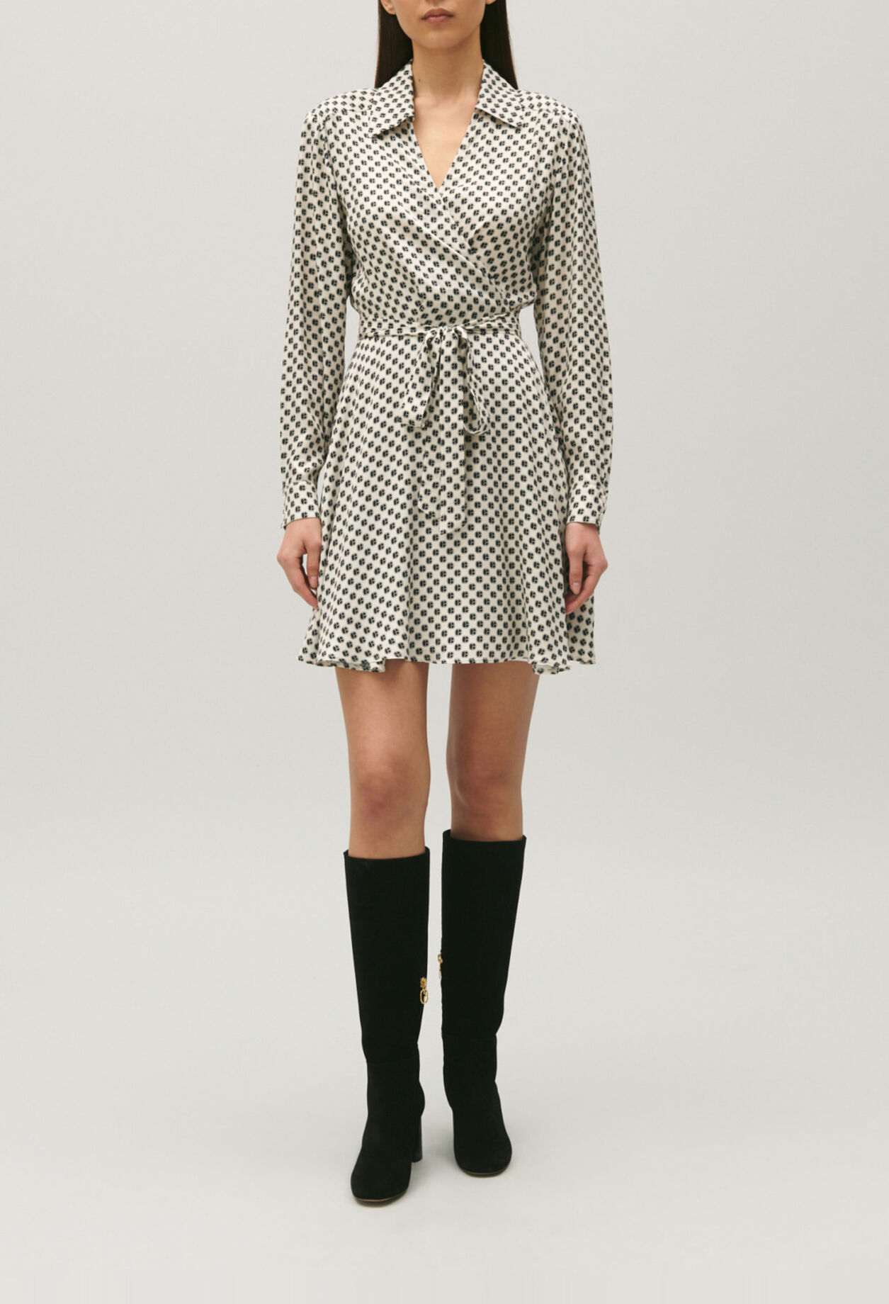 Robe portefeuille imprimé noir et blanc