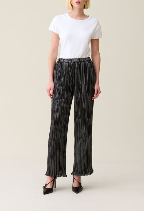 Silver pleated fluid trousers