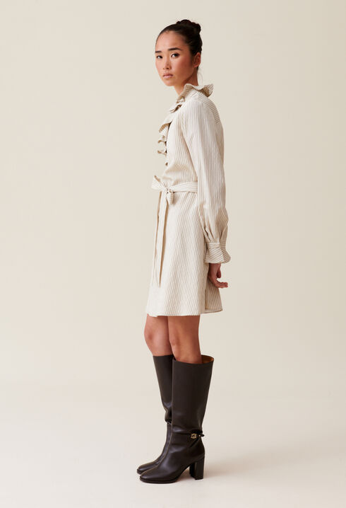 Gestreiftes Kleid mit Rüschenkragen