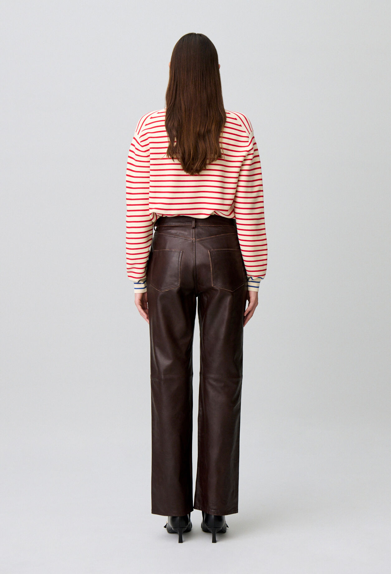 Straight leather pants gold button