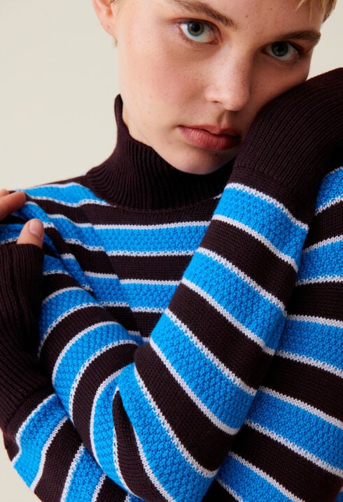 High-neck striped jumper
