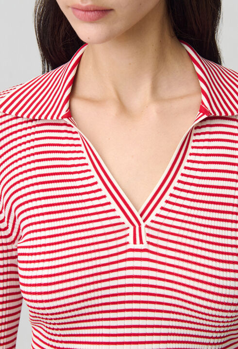Top maille fine ray&eacute; volants