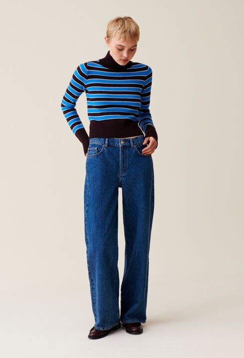 High-neck striped jumper