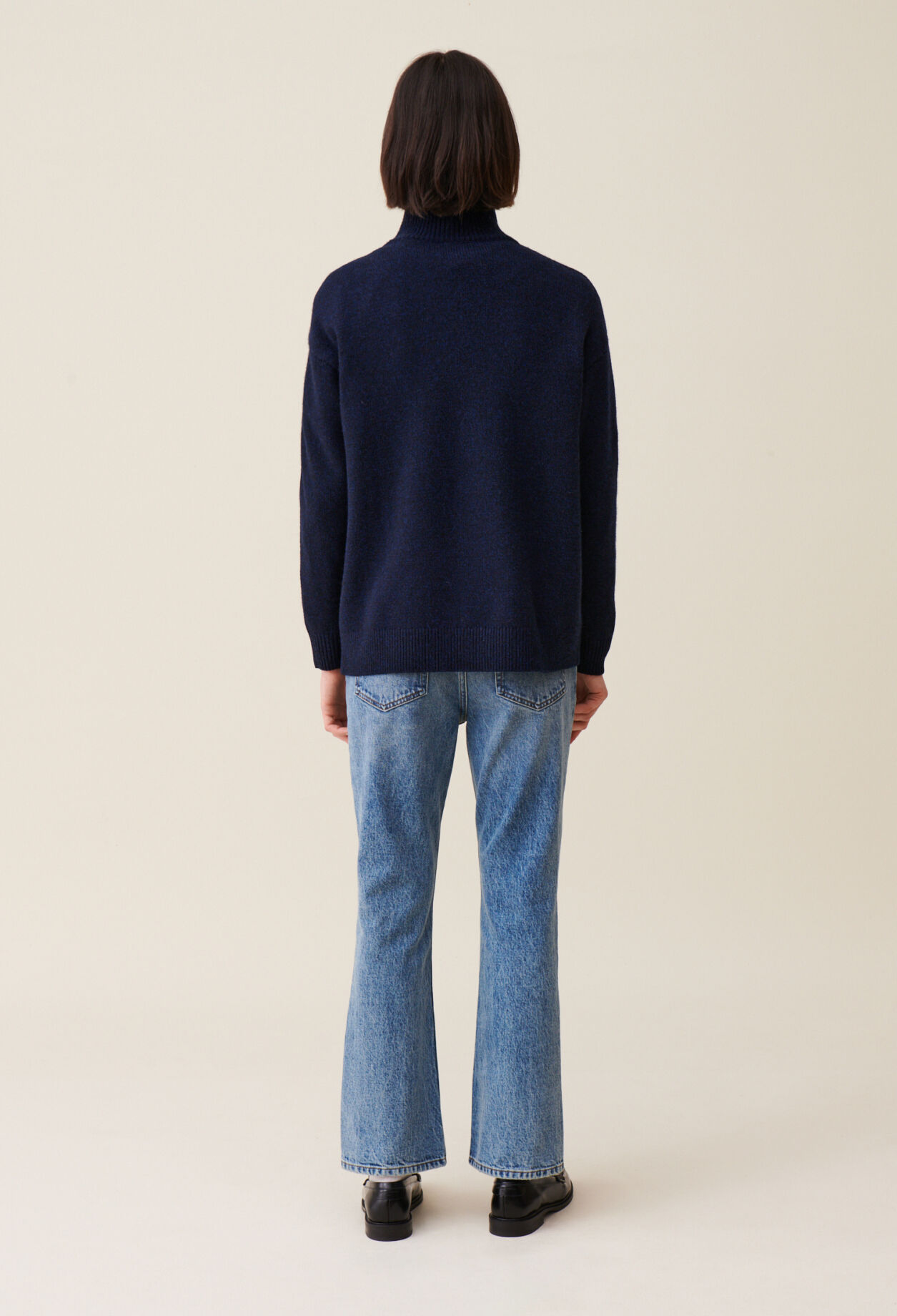 Pull col montant zippé bleu marine