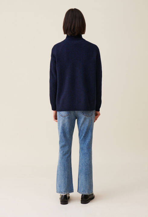Pull col montant zippé bleu marine