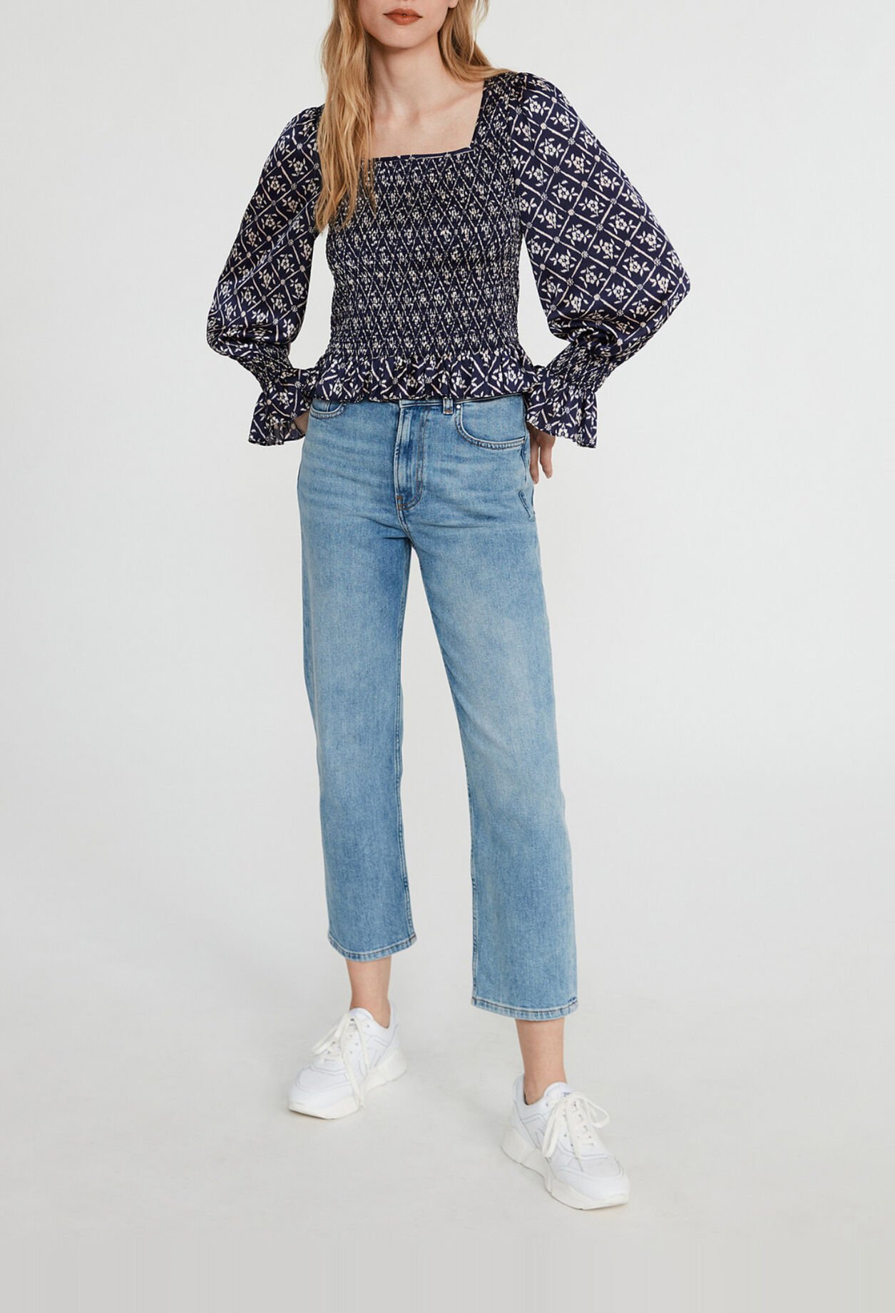 Bluse mit Printmotiv, Carré-Ausschnitt