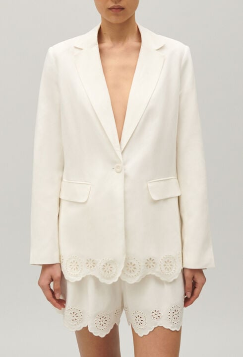 Veste tailleur lin mélangé écrue