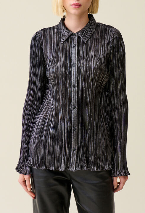 Silver pleated fluid blouse