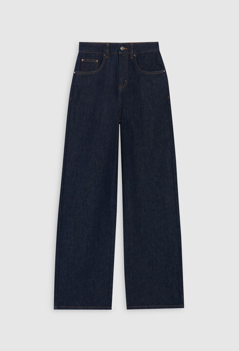 Wide leg raw denim jeans