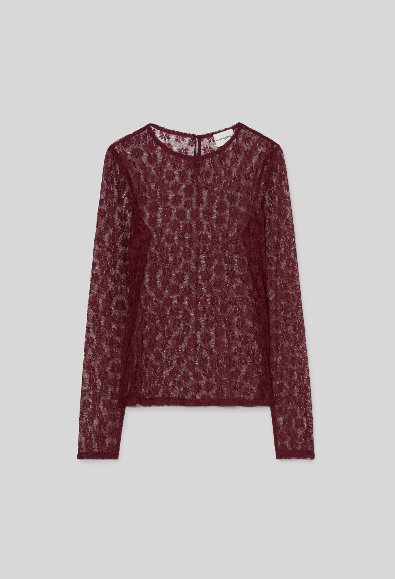Fitted long-sleeved lace T-shirt