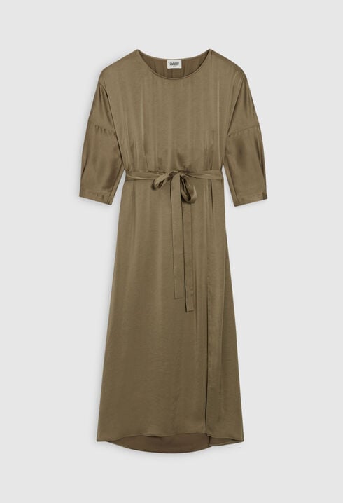 Satiny khaki midi dress