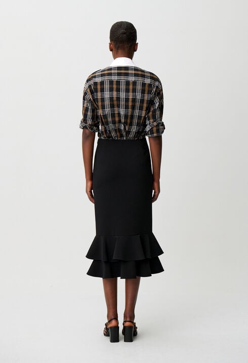 Flared ruffled midi skirt