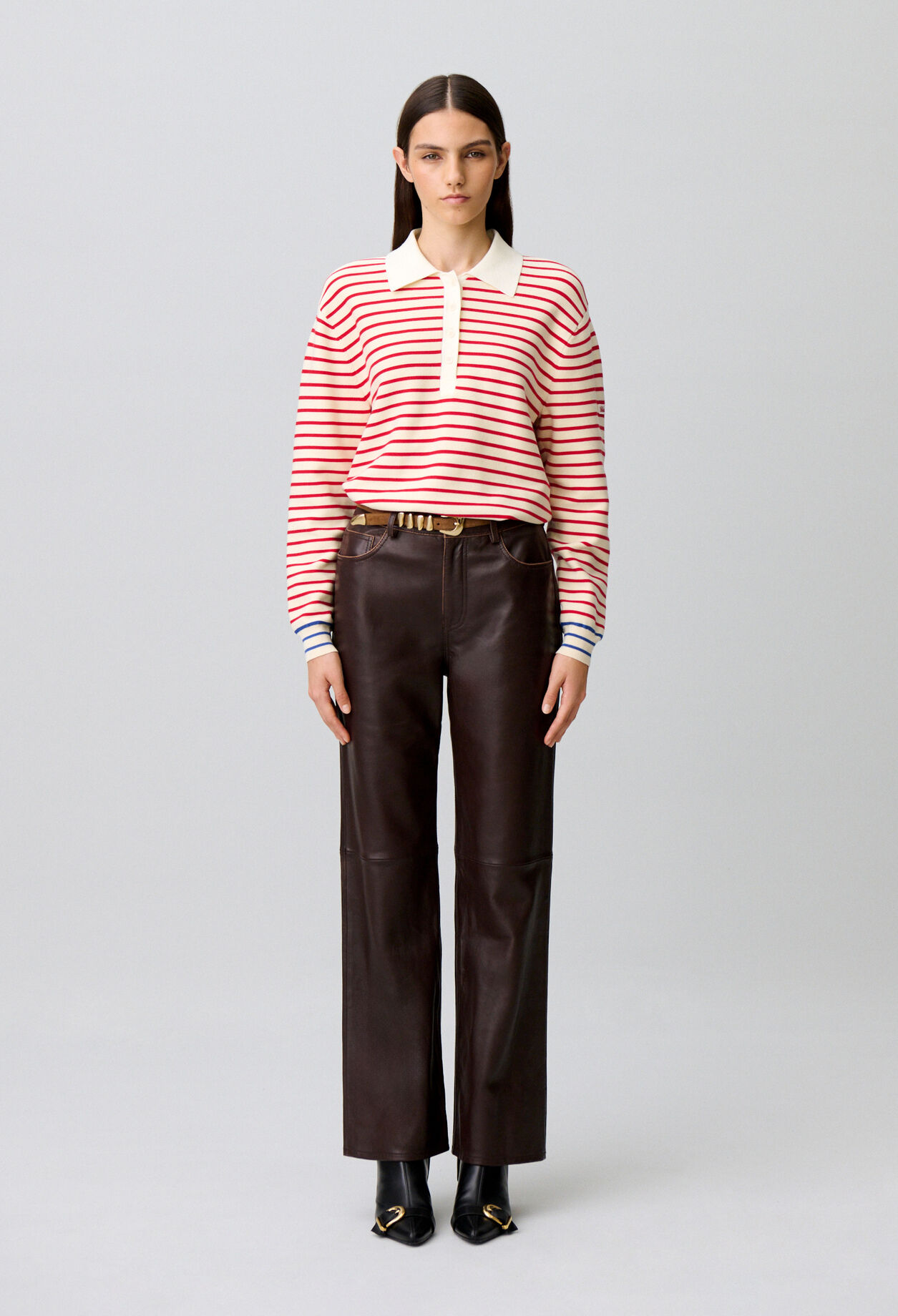Straight leather pants gold button