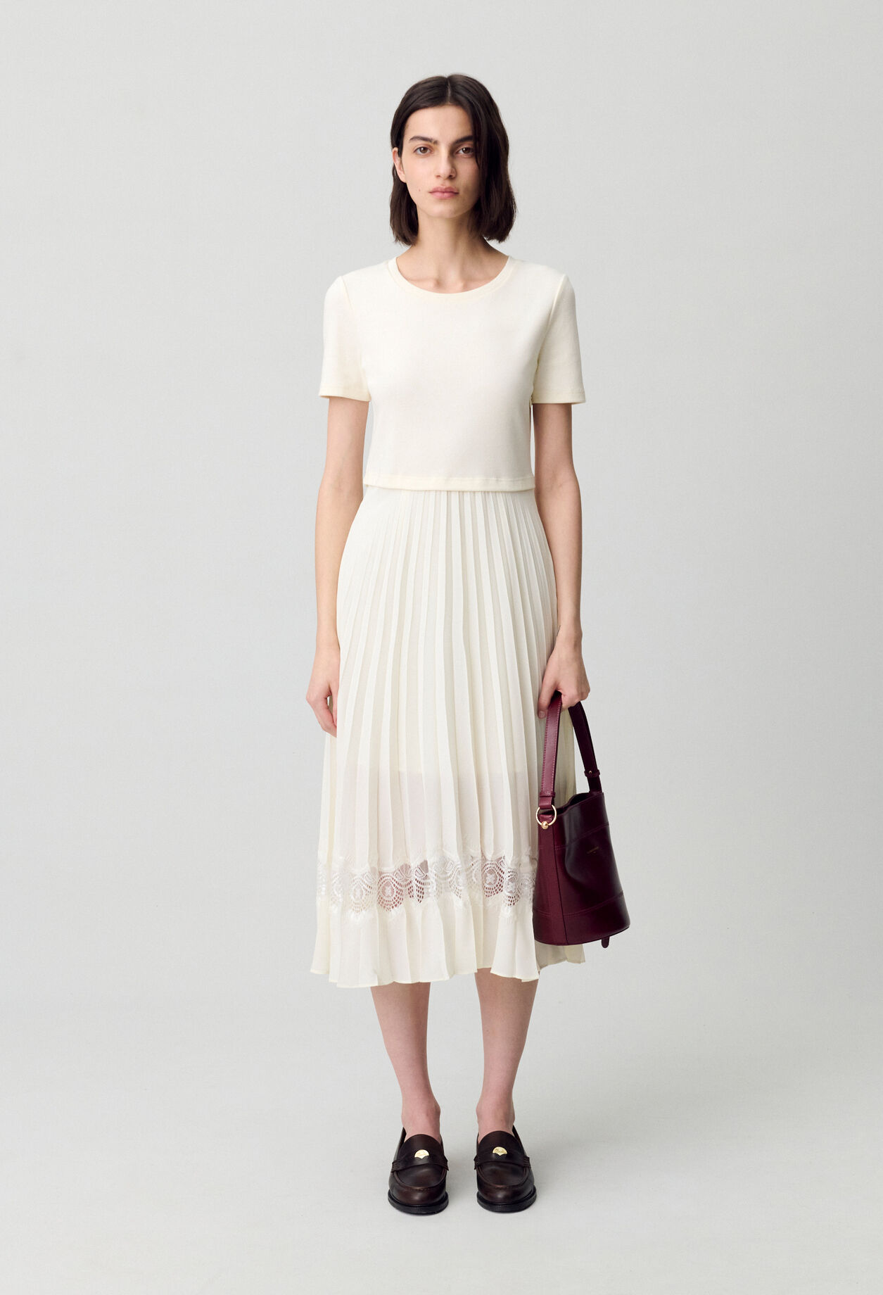 Twist Zweifarbige Midikleid  elfenbein