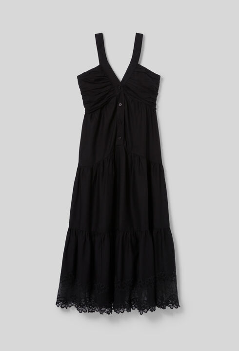 Langes Kleid mit Blumenstickereien