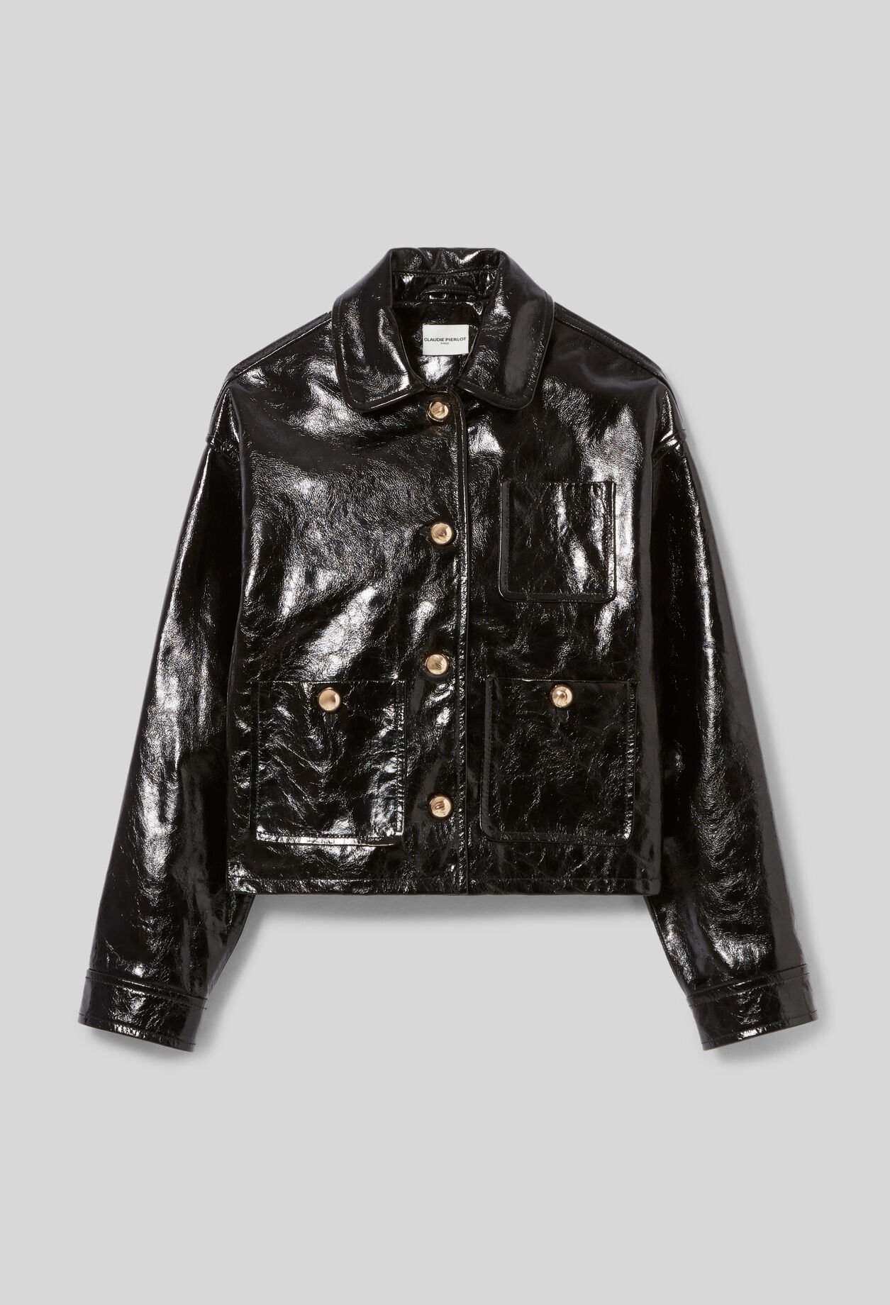 Aged patent leather jacket
