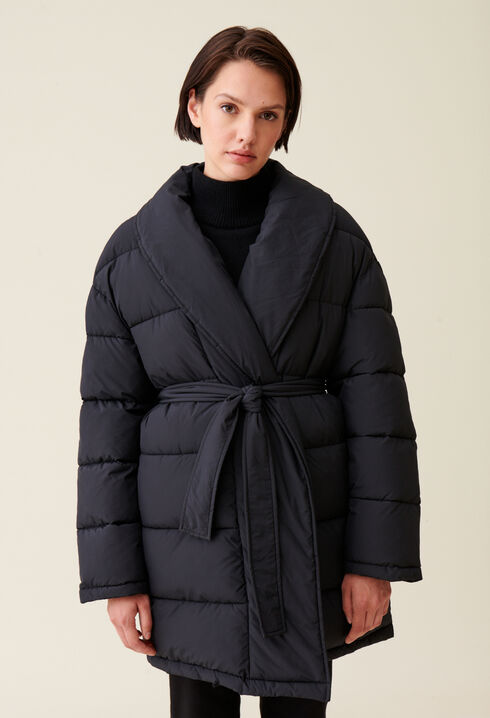Belted Shawl Collar Puffer