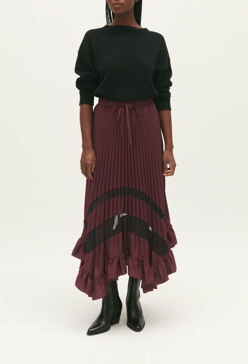 Pleated, ruffled mid-length skirt