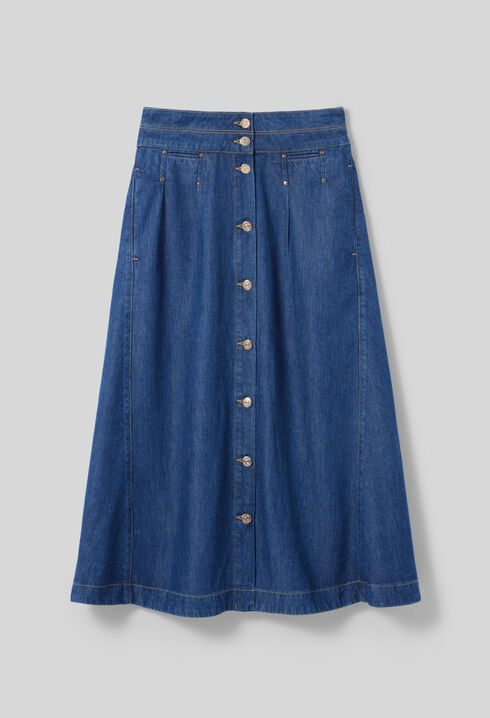 Jupe denim longue à boutons