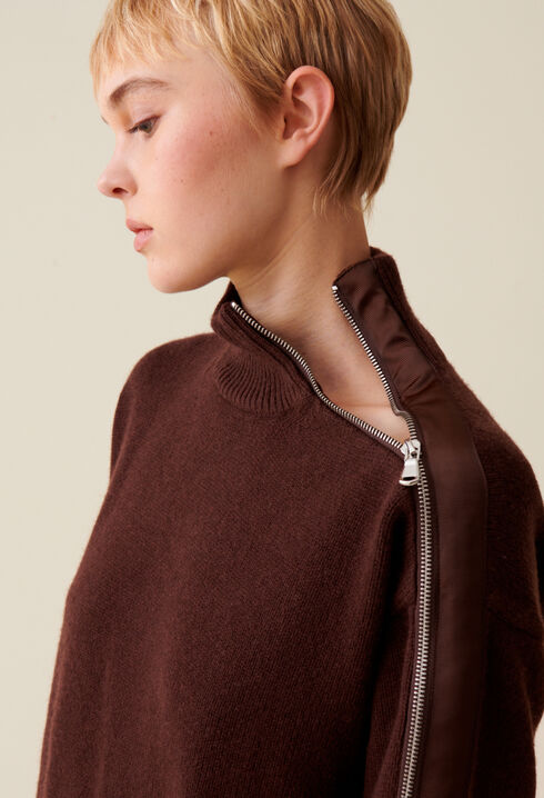 Brown zip-up high neck jumper