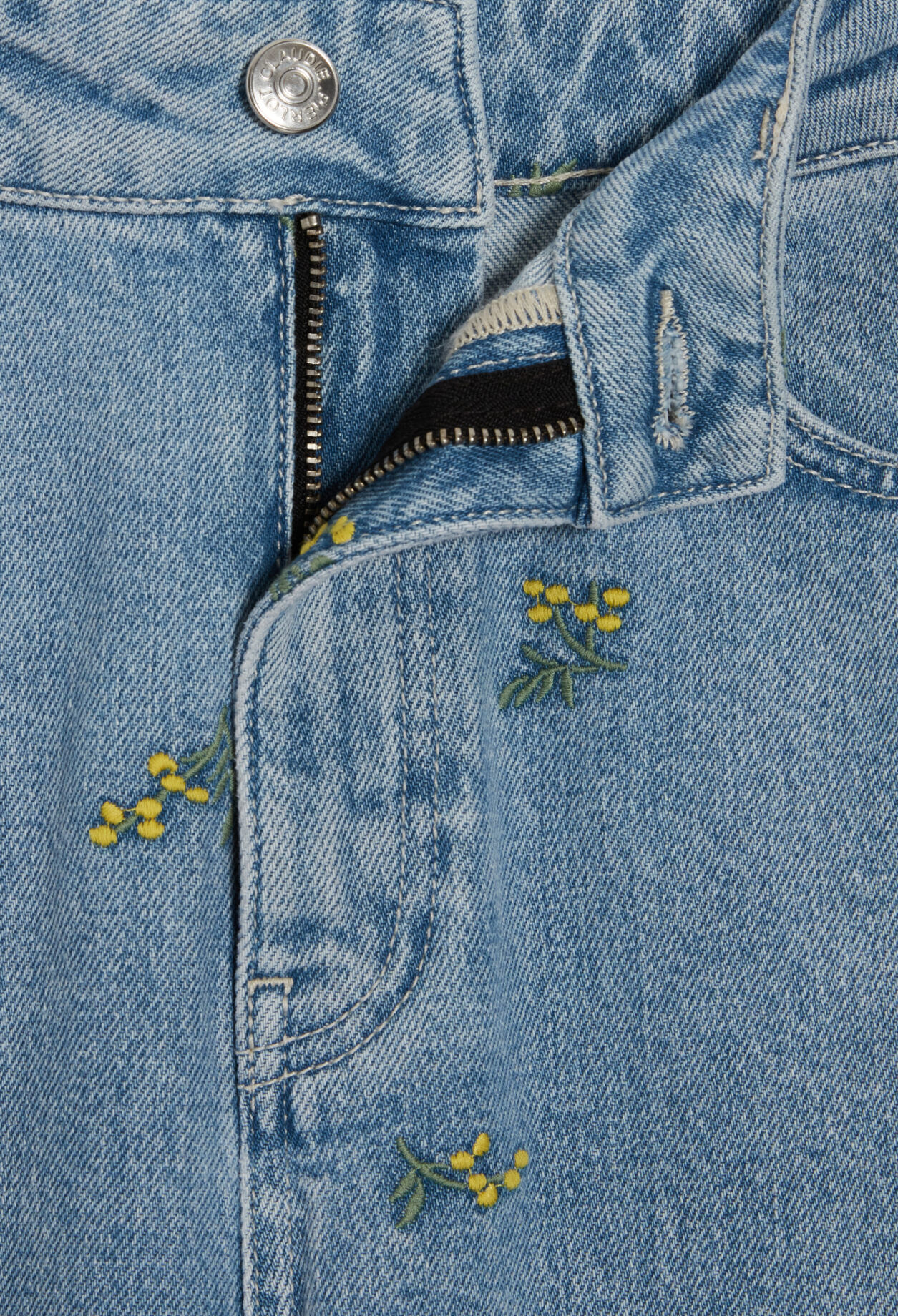 Jean droit broderies mimosa