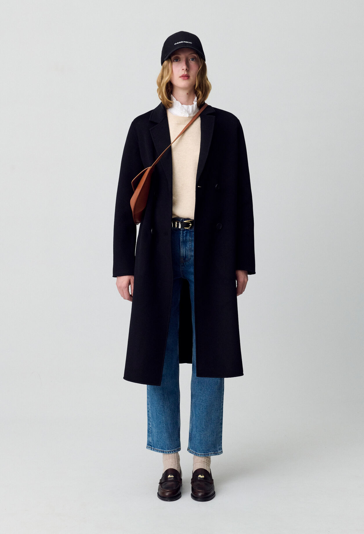 Black straight mid-length coat 