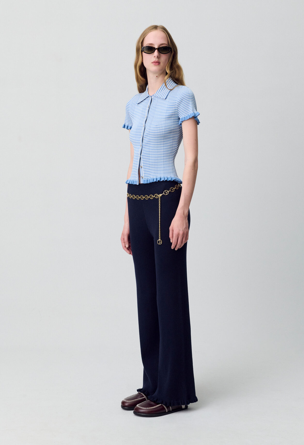 Top polo rayures boutonné