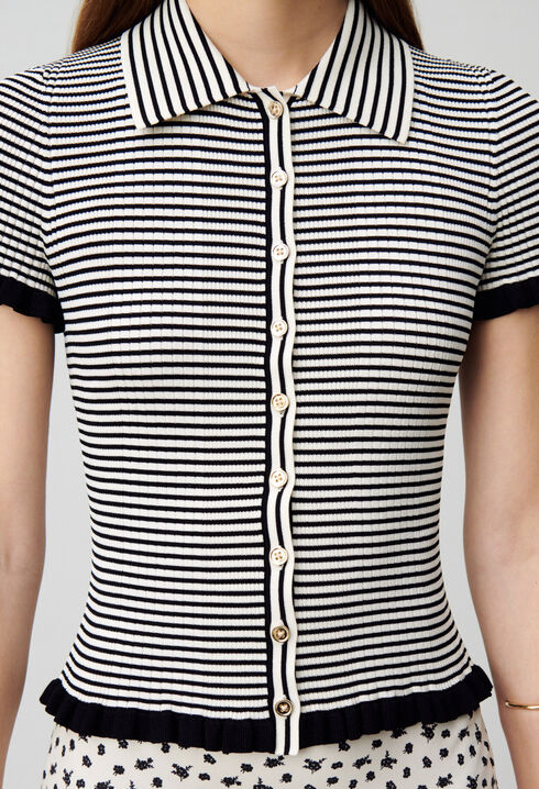 Top polo rayures boutonné