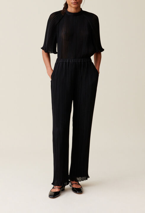 Pantalon fluide pliss&eacute; volant&eacute;