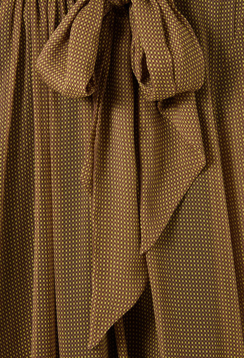 Fluid Check Tie-Neck Blouse