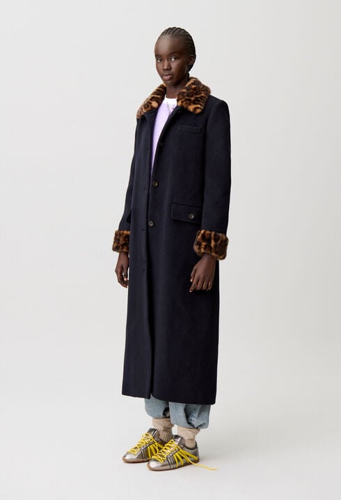 Manteau long laine léopard