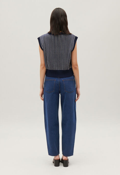 Pull sans manches maille rayée