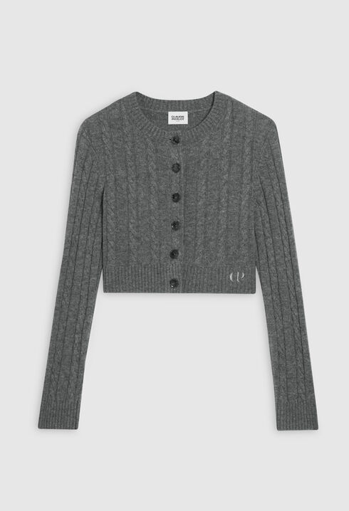 Mottled grey wool and cashmere cardigan